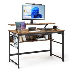 Mondeer Escritorio para computadora, Madera de ingeniería Metal, marrón rústico, 120 x 60 x 90 cm