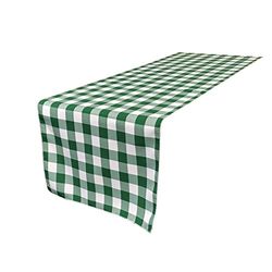 LA Linen Double Sided Checkered Gingham Table Runner 14 by 108-Inch, Hunter Green and White, Linen, 14 x 108 inch
