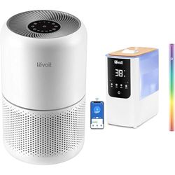 Levoit Air Purifier for Home Bedroom with HEPA & Carbon Air Filters CADR 187 m³/h, 80m² & Smart Warm&Cool Humidifier for Bedroom 4.5L,Amazon Exclusive,Top-Fill Aroma Diffuser for Baby