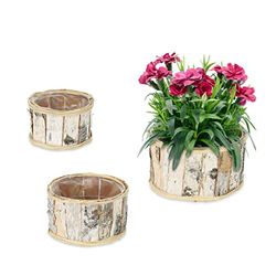 Relaxdays Set da 3 Vasi Rotondi per Fiori, Fioriere con Rivestimento, per Ambienti Interni ed Esterni, Bianco Naturale