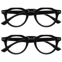 OPULIZE RIO Set da 2 Occhiali da Lettura Anti Luce Blu - Montatura con Bordo Superiore Piatto - Nero - Uomo e Donna - Cerniere a Molla - BB53-1 - +1.00