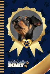 Undated Weekly Diary: Hardcover / 6x9 Personal Organizer / Scheduler With Checklist - To Do List - Note Section - Habit - Water Tracker / Organizing ... Pin Dog - Gold Navy Blue Paw Bone Art Print