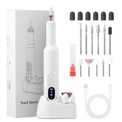 Brencco Torno para Uñas Profesional Inalámbrico 18000 RPM,12 en 1 con Pantalla Digital,Base para 8 Brocas,Lima Eléctrica para Uñas con Carga Dual USB Type-C, para Manicura/Pedicura en Casa y Salón