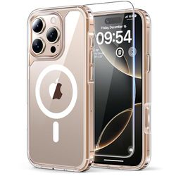 TAURI 3 in 1 Voor iPhone 16 Pro Case 6.3" met 2 Stuks Screen Protector, Compatibel met MagSafe, Militaire-Kwaliteit, [Niet-Vergelende] Magnetische Cover Hoesje - Transparant