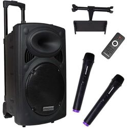 DYNASONIC - DYNAPRO 15 PLUS (3a generazione) Altoparlante Bluetooth portatile professionale, potente altoparlante Bluetooth da 800 W, 2 microfoni karaoke e supporto per tablet