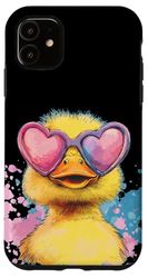 Anatra vibrante con occhiali a forma di cuore Custodia per iPhone 11