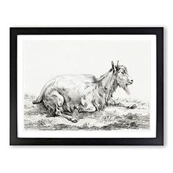 Resting Goat By Jean Bernard Vintage Framed Wall Art Print, Ready to Hang Picture for Living Room Bedroom Home Office Décor, Black A4 (34 x 25 cm)