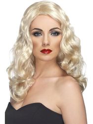 Smiffys, Dames glamour pruik met krullen, One Size, Blond, 42147