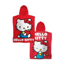 Character World Hello Kitty - Asciugamano a poncho con cappuccio, super morbido, design sfacciato, perfetto per casa, bagno e spiaggia, rosso, 55 x 50 cm