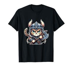 Casco de gato vikingo para amantes de los gatos nórdicos, guerrero noruego Camiseta