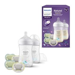 Philips Avent Natural Response-cadeauset voor baby's: 2 Natural Respons-flessen van 260 ml met T3 spenen (1m+) en 4 Ultra Air-fopspenen (model SCD837/13)