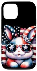 Carcasa para iPhone 15 Bunny American Flag USA 4 of July Patriotic Rabbit Funny