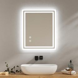 EMKE Badkamerspiegel met ledlicht, 60 x 50 cm, anti-condenscoating, touch-schakelaar, koudwit, dimbaar, geheugenfunctie, automatische uitschakeling na 3 uur, led-badkamerspiegel