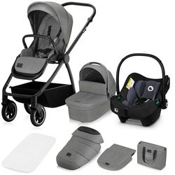 LIONELO Meril 3in1 Kinderwagen - Buggy, 0-48 mnd (tot 22kg) – ADAC Autostoel, XXL jaarronde Reiswieg met Draagfunctie, 360° All‑terrain Wielen vering, Universele Adapters, Reflectoren (Grijs)
