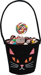 FIESTAS GUIRCA | Black Felt Cat Bucket (13x10 cm) - Trick or Treat Accessory and Halloween Decoration - Ideal for Fancy Dress Parties and Celebrations - Cat, Bat - Black