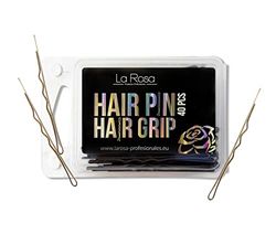 LaRosa Pince à cheveux 6 cm - En métal solide - En forme de U - Pour les salons de coiffure - 1 paquet de 40 pièces - Or