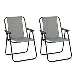 Mondeer Set di 2 sedie pieghevoli da pesca portatili con braccioli, per campeggio, spiaggia, giardino, patio, fino a 90 kg, colore: grigio