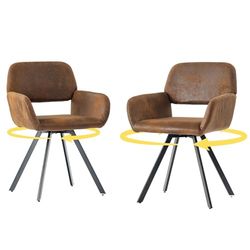 39F FURNITURE DREAM Fauteuil Enfant Lot de 2 Suède Marron avec Accoudoirs et Pieds Métal – Confort et Style Vintage