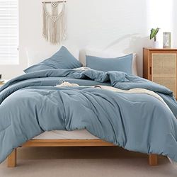 ROSGONIA Parure de lit 3 pièces (1 Couette et 2 taies d'oreiller) pour Grand lit – Bleu grisâtre – Literie bohème Douce, Chaude et légère en Microfibre pour Toutes Les Saisons