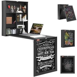 VEVOR Multifunctionele opvouwbare wandtafel met krijtbord, spaanplaat, zwart, 60 x 16,5 x 75 cm