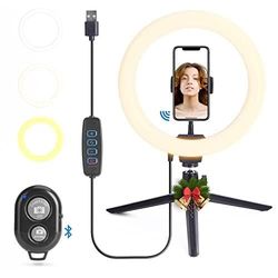 Glowster Anneau lumineux 10" (25,4 cm) 12 W pour mobile, lumière réglable 3 effets, avec trépied, télécommande, microphone (12W3 effets)
