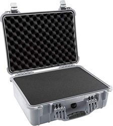 PELI 1520 stötsäker skyddslåda, IP67-vatten- och dammtät, 24 liters kapacitet, tillverkad i Tyskland, med anpassningsbar skuminredning, silver