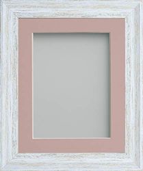 Frame Company Lynton Rustic White Photo Frame with Pink Mount, 8x8 for 5x5 inch, fitted with perspex