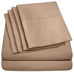 Sweet Home Collection 6 peças Bed Sheets 1500 Thread Count Deep Pocket Fine conjunto de fronhas extra de microfibra com bolsos profundos, castanho topo, casal duplo, 6