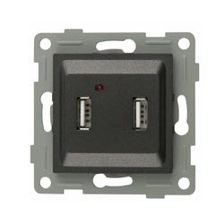 Empotrable doble USB grafito, puertos de carga rápida, diseño moderno, ideal para cargar dispositivos en casa o oficina.