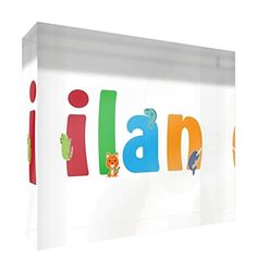 Little Helper Souvenir Décoratif en Acrylique Transparent Poli comme Diamant Style Illustratif Coloré avec le Nom de Jeune Garçon Ilan 15 x 21 x 2 cm Grand