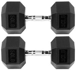 Signature Fitness Mancuernas hexagonales con revestimiento de goma, par de 50 libras