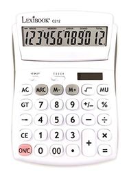 Lexibook, 12-cijferige bureaucalculator met kantelbaar display, basis- en geheugenfunctie, grote toetsen en scherm voor kantoor, school, thuis, op zonne-energie en batterijen, Wit/Grijs, C212