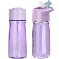 TITIROBA TKK Botella de agua con pajita 500 ml a prueba de fugas, botella deportiva para niños, botella deportiva sin bpa, sin tritan para guarderías, escuelas, deportes, color morado