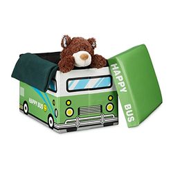 Relaxdays Coffre à jouets similicuir boîte à jouets couvercle tabouret pouf enfant pliable H x l x P: 32 x 48 x 32 cm capacité 37 L, bus