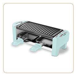 LITTLE BALANCE 8617 Raclette 2 Meuuh…!, Dispositivo raclette 1/2 persone, Grill rimovibile, 2 spatole + 2 tavole, rivestimento antiaderente, 1 o 2 persone, 320 W, azzurro