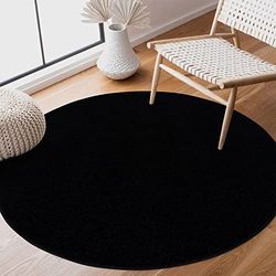 SANAT Matta med kort lugg vardagsrum – vanlig modern matta för sovrum, arbetsrum, kontor, hall, barnrum och kök – svart, 80 cm rund