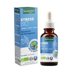 Santarome Bio - Stress Bio - Macérat de bourgeons - Complément Alimentaire Anti-Stress - Gémmothérapie - Aubépine, Chêne, Figuier - Flacon Pipette 30 ml - France