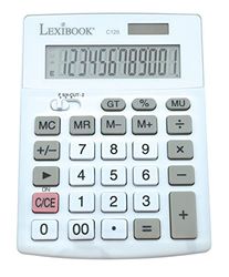 Lexibook, Calculadora de sobremesa de 12 dígitos con Pantalla LCD, 8 Funciones, Teclas Grandes, energía Solar y Pilas, Blanco/Gris, C129