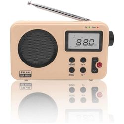 NK Väckarklocka - Radioväckarklocka, Vintage Stil, Am/FM, LCD-display med ljus, Antenn och AUX, Högtalare med Hög Effekt, 4 AA-Batterier, DC5V-Kabel, Gul (Väckarklocka med RadioFunktion)