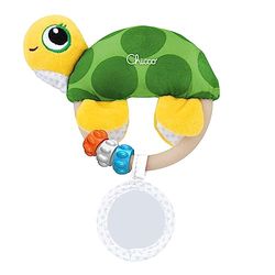 Easy Grab Turtle Toy, zacht babyspeelgoed met rammelaar, spiegel, kunststof ring en kralen, gemakkelijk vast te pakken, helpt bij het ontwikkelen van tactiele en visuele vaardigheden, 0-18 maanden