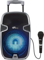 Lexibook IParty Enceinte karaoké Bluetooth iParty, Sur roulettes avec effets lumineux et micro inclus, Batterie rechargeable, Noir/Argent, K8250