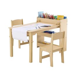 VEVOR Kinderzitgroep kindertafel, 2 kinderstoelen, 1 tafel, kinderzitgroep van P2-graden MDF, 2-in-1 kindertafelset, bureau en kast, geschikt voor kinderen van 2 tot 8 jaar, speelkamer