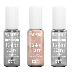 PODERM - LOT 3 PRODUITS | SOIN VERNIS PROFESSIONNEL COMPLET | Base Coat + Top Coat + Vernis Or Brillant TEA TREE | Prévention & Traitement des Ongles Jaunes/Abîmés | SOIGNE & COLORE | Swiss Made