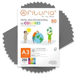 Feuilles de couleur, Pack 250 Feuilles A3 80gr – Papier couleur pour loisirs créatifs, imprimante, scrapbooking – Feuilles colorées – Idéal pour origami, pliage, bureau et école (Gris, 250h)