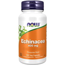 Now Foods, Echinacea, 400mg, 100 Cápsulas veganas, Probado en Laboratorio, Sin Gluten, Sin Soja, Vegetariano, No GMO