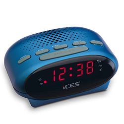 Ices ICR-210 Blue - Rádio relógio FM - rádio despertador com 2 tempos de alarme - PLL FM - função de repetição - temporizador de desligamento - reserva de marcha - compacto - ICR-210 azul