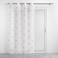 Douceur d'Intérieur, Voilage à Oeillets (140 x 240 cm) Ariella Blanc/Rose, Voile Sablé Brodé