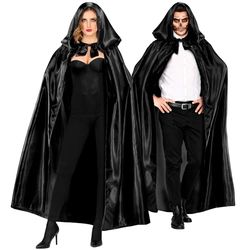 W WIDMANN MILANO Party Fashion 00099 - Cape avec capuche, noir, 152 cm, Carnaval, Fête de carnaval, Halloween