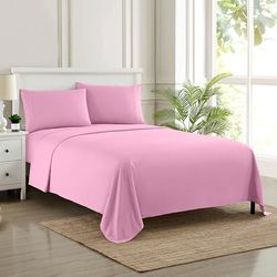 Sweet Home Collection Luxe beddengoedset met plat hoeslaken, 2 kussenslopen, microvezel, roze, tweepersoons