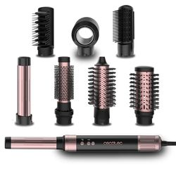 Cecotec Brosse Soufflante Volumisante 8 en 1 CeramicCare AirGlam Black. 1400W, Moteur Digital Brushless, Plaques en Céramique, Technologie Coanda, Ions Négatifs, 3 Temperatures, Air Froid, Câble 360º